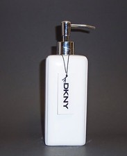 NEW DKNY DONNA KAREN WHITE+SILVER CERAMIC KITCHEN,BATHROOM SOAP+LOTION DISPENSER