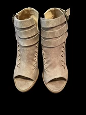 NEW Diba Womens Size 7 Taupe open toe  Ankle Bootie Boots Shoes buckle zip block