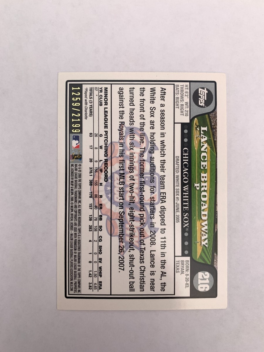 2008 Topps Opening Day Gold #216 Lance Broadway 1259/2199 Chicago