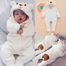 Newborn Baby Boy Girls Kids Bear Hooded Romper Jumpsuit Bodysuit Clothes Outfits