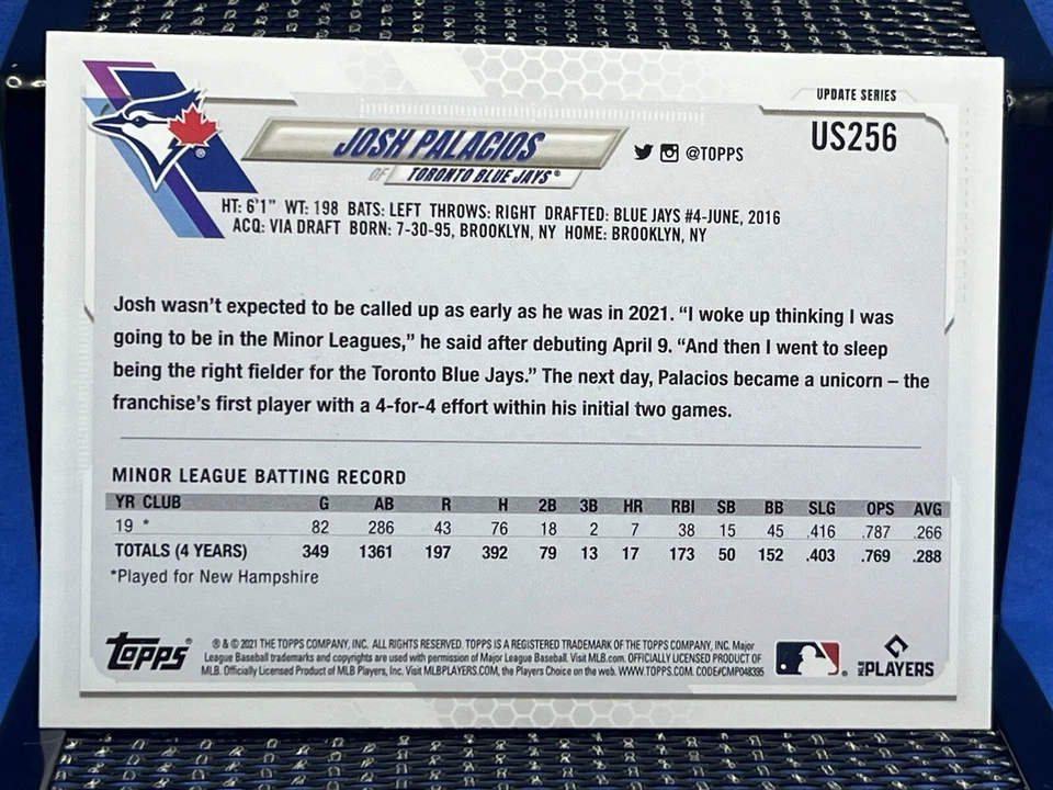 2021 Topps Update JOSH PALACIOS Toronto Blue Jays RC Rookie Card Gold Foil - Image 2 of 2