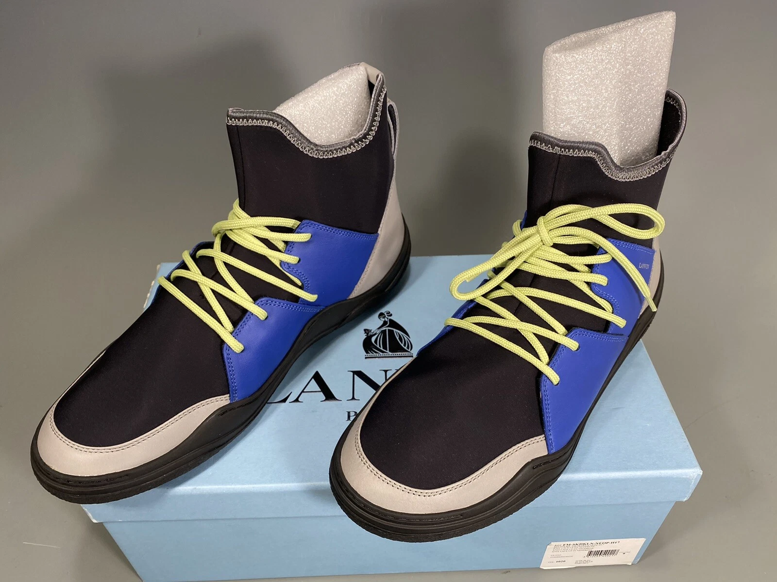 Lanvin — Lanvin Neoprene & Leather FM-SKDKLN-NEOP-H17 Sneakers Black Blue Size 10