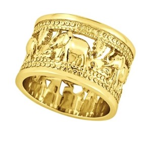 Authentic Gold Plated Elephant Ring (Size 6) Wide Open Work Style Intricate Animals