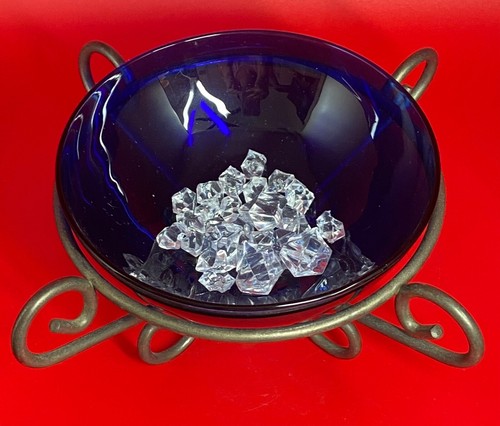 Cobalt Blue Bowl w/ Holder & Faux Glass Crystals - Picture 3 of 3