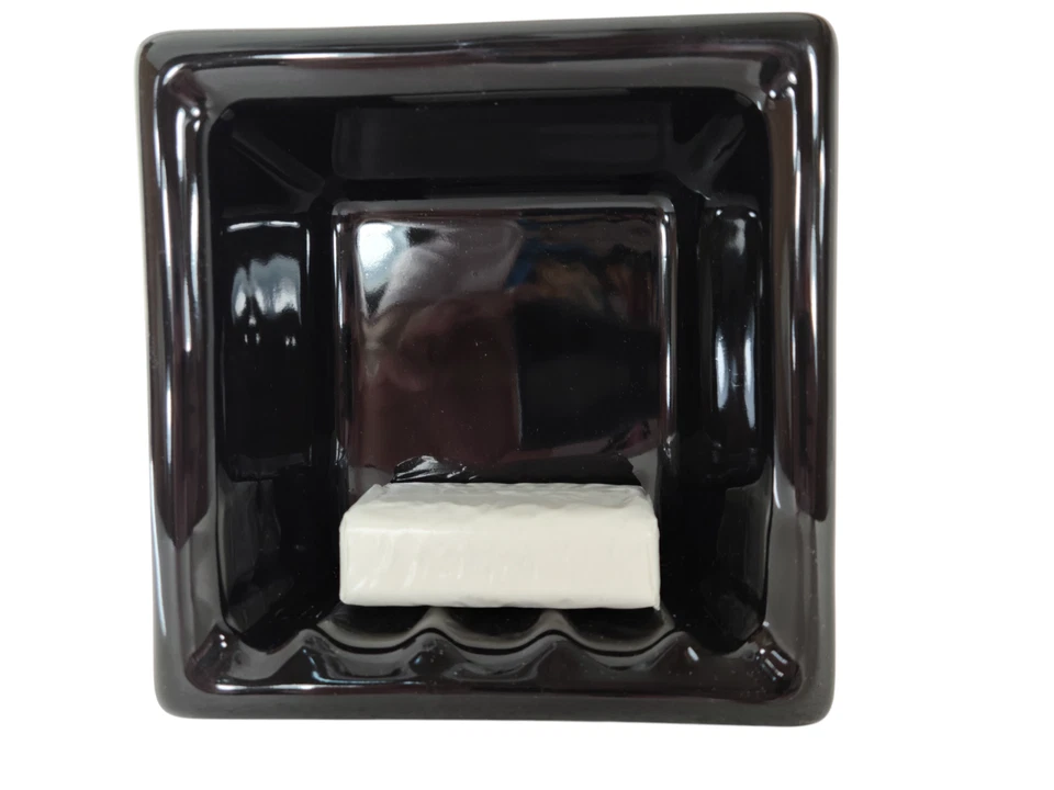Vintage Black Recessed Ceramic Shower Niche Soap Dish Tray Mid Century Modern - Image 4 of 4