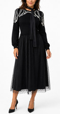 Red Valentino Midi Maxi Dress Black White Wings Lace Tulle Skirt Long Sleeve XS