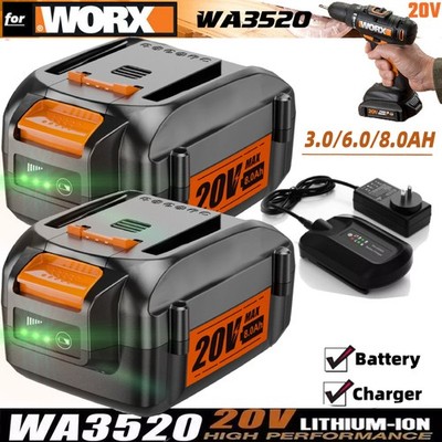 2/1X 8.0Ah For WORX 20V Extend Lithium-Ion WA3525 WA3575 WA3520 Battery&Charger