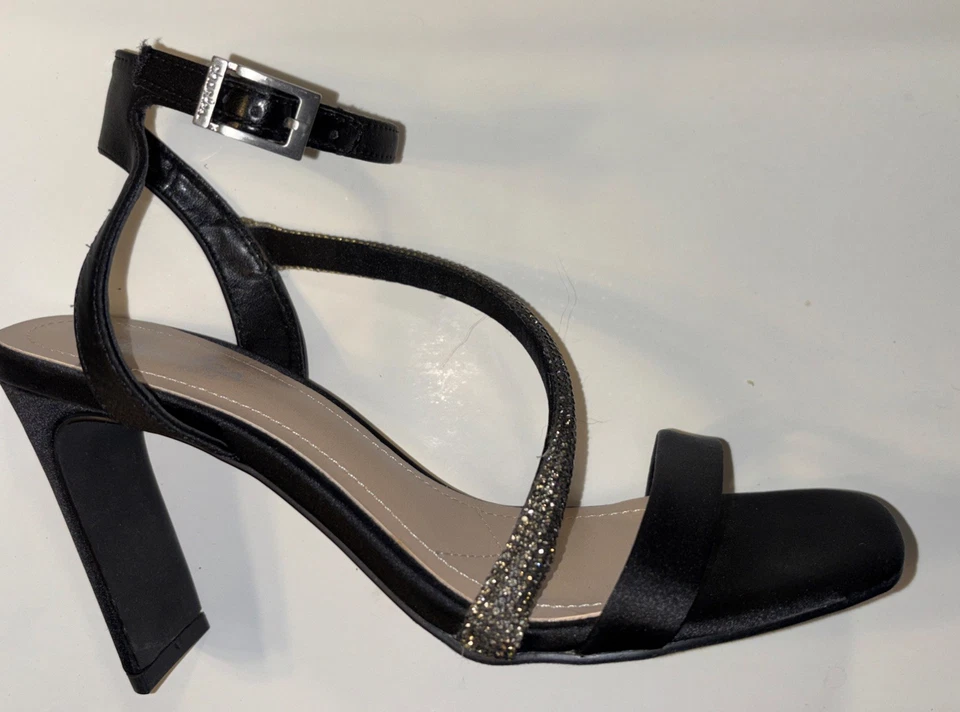Charles By Charles David Asymmetrical Rhinestone Stiletto Black 6M Sandals Shoe - Image 2 of 4