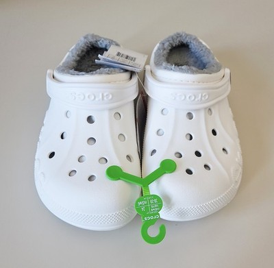 CROCS Baya Light Gray Faux Fur Lined White New 205969-11H Unisex M 6/W 8