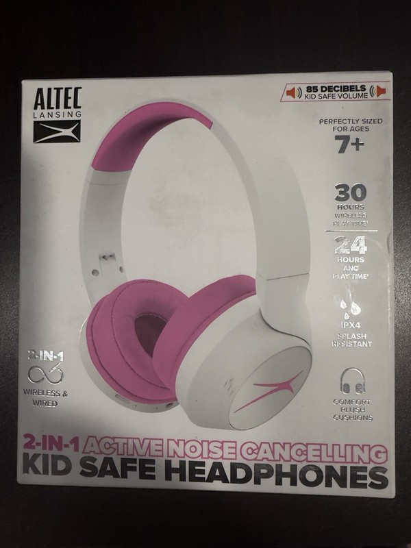 Altec Lansing 2-In-1 Active Noise Canceling Kid Safe Headphones Pink New 