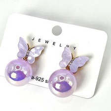 Purple Butterfly Dangle Drop Stud Earrings Women's Fashion Wedding Jewelry Gift