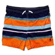 Boys Polo Ralph Lauren Logo Lined Orange Blue Striped Beach Swim Trunks Size 5