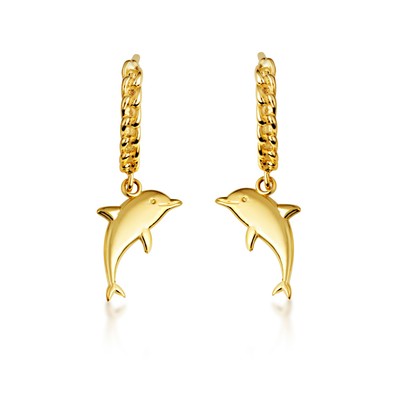 Gelbgold Marine Delfin Kubanische Glieder Huggie Creolen