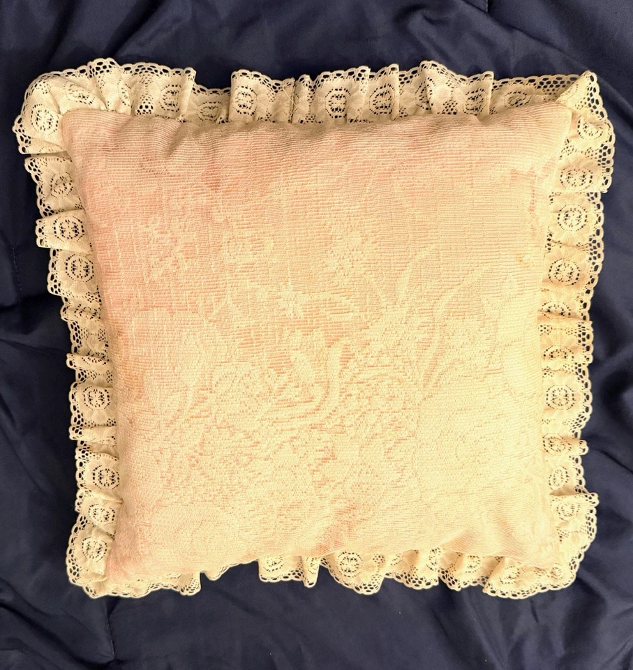 Almohada con volantes de gansos hecha a mano de colección 17x17 marrón floral cabaña Grannycore Foto 4 de 4