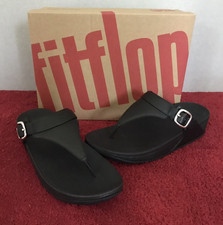 FitFlop Lulu Adjustable Leather Toe-Post Sandals Women's Sz 8 Black NEW in Box