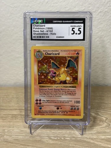 *CGC 5.5* 1999 Pokemon Base Set SHADOWLESS #4/102 Charizard Holo Vintage WOTC