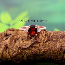 Garnet Ring, 925 Sterling Silver, Natural Garnet, Birthstone Ring, Halo Ring