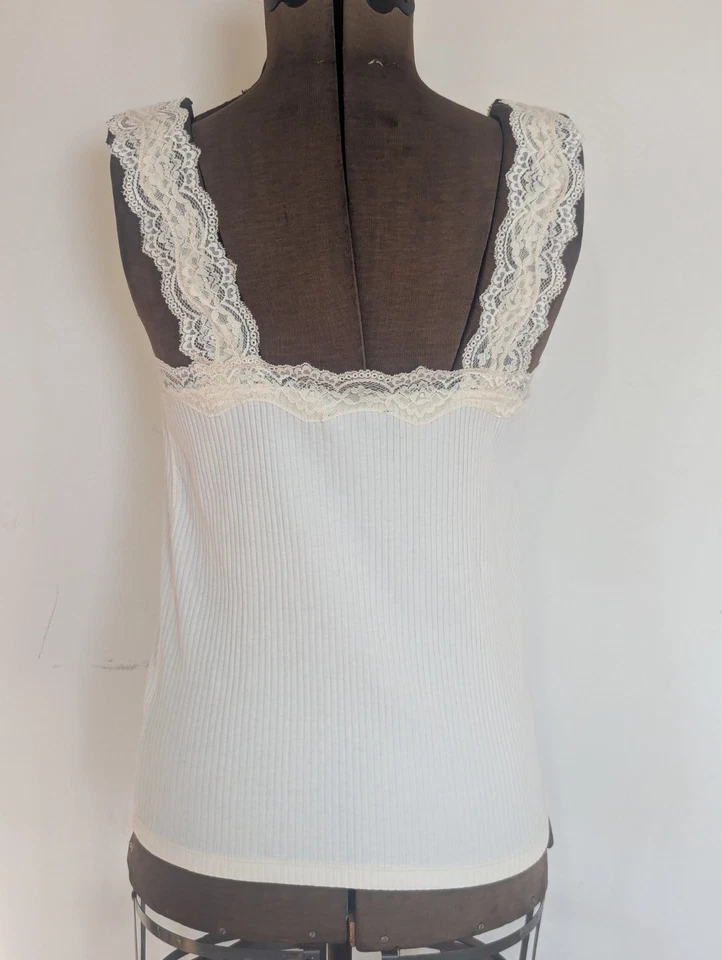 Camiseta sin mangas J Crew para mujer con ribete de encaje coqueta talla L marfil acanalada delicada femenina Foto 4 de 4