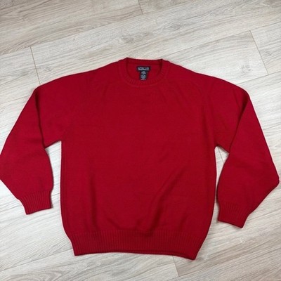 Lands End Mens Red Cotton Crew Neck Sweater Pullover Size L