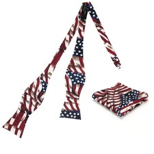 CHEIVEMENG Mens Self-Tied American Flag Bow Tie and Pocket Medium, Honor-002