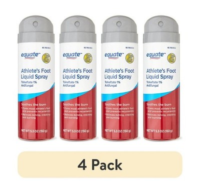 4 pack Equate Athlete s Foot Antifungal Liquid Spray, Tolnaftate 1%, 5.3 oz