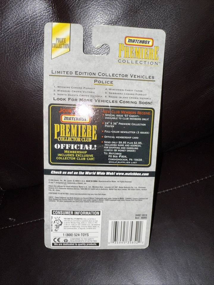 1998 Matchbox Premiere Collection Police Wyoming HP Camaro New Old Stock #Z573 - Image 4 of 4