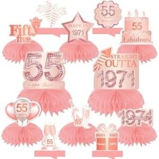 Happy 55th Birthday Rose Gold Table Honeycomb Centerpieces Balloons Theme Dec...