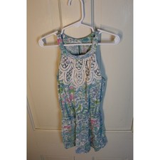 Lilly Pulitzer Girls Blue Tropical Crochet Lace Romper Sleeveless Size L 8-10
