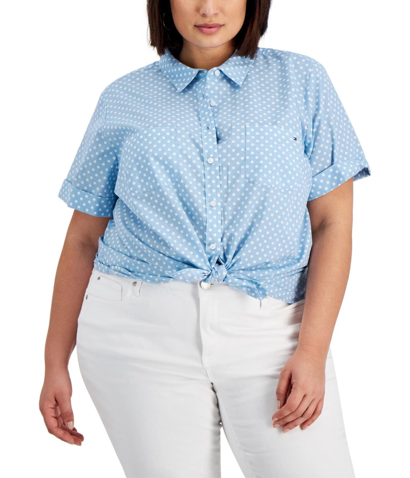 Tommy Hilfiger Womens Polka Dot Button Up Shirt