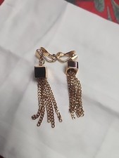 Vintage 1970's MCM Designer MONET Gold-Toned Tassel Chain Clip-on Earrings