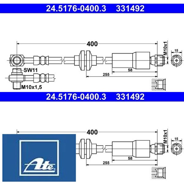 2X Bremsschlauch ATE 24.5176-0400.3 2 BremsschläUche Rechts Links Vorne-image
