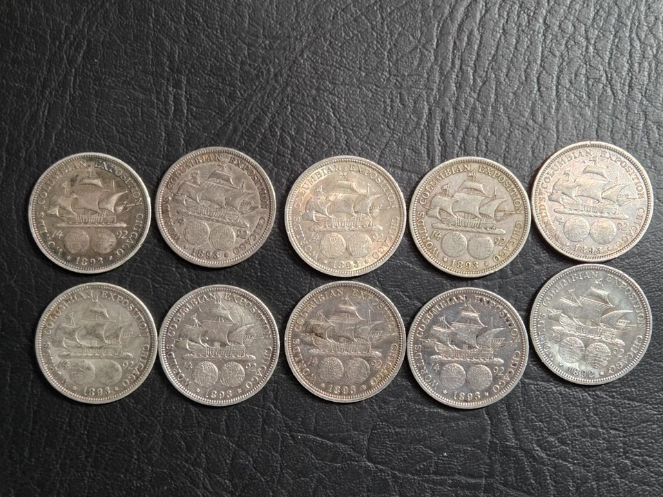 Lot of Ten Columbian Exposition Commemorative Half Dollars One 1892, Nine 1893 - Image 2 of 2