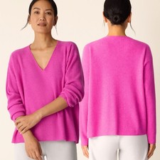 EILEEN FISHER Italian Cashmere V Neck Top, Large, Boxy Fit Sweater, Ribbed Tunic
