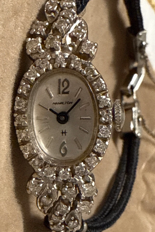 Vintage 14K White Gold Diamond Hamilton Ladies Watch – Working *READ - Image 3 of 4