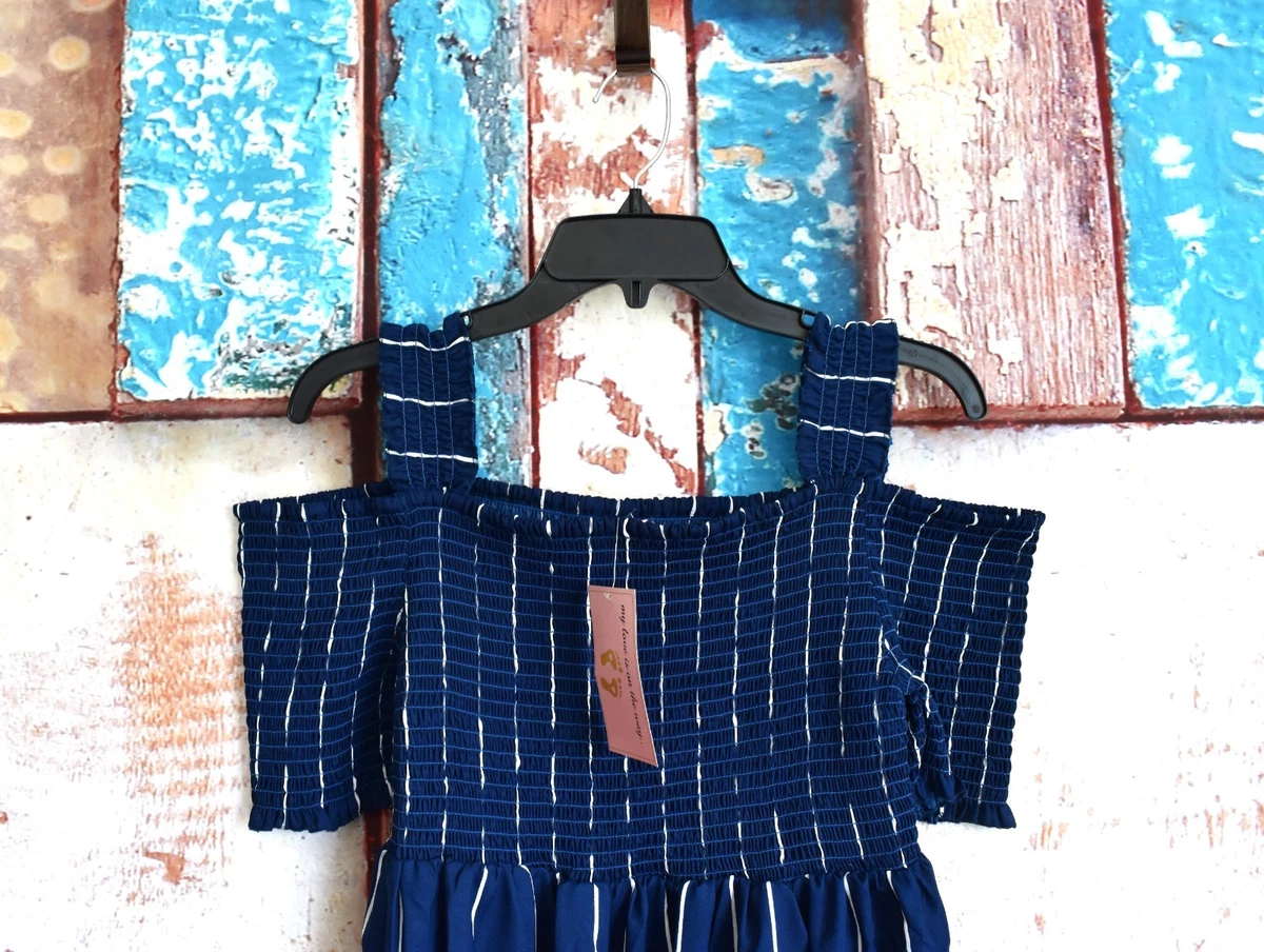 Girls Youth Love Maternity Short Sleeve Dress XLARGE Blue Striped NEW