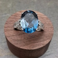 London Blue Topaz Diamond Ring Size 10 Signed 6.8ct Sterling Silver