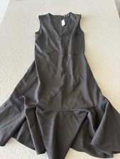 J.Crew Dress Womens 4 Black 365 Fit & Flare Ruffle Hem Sleeveless V Neck Knit