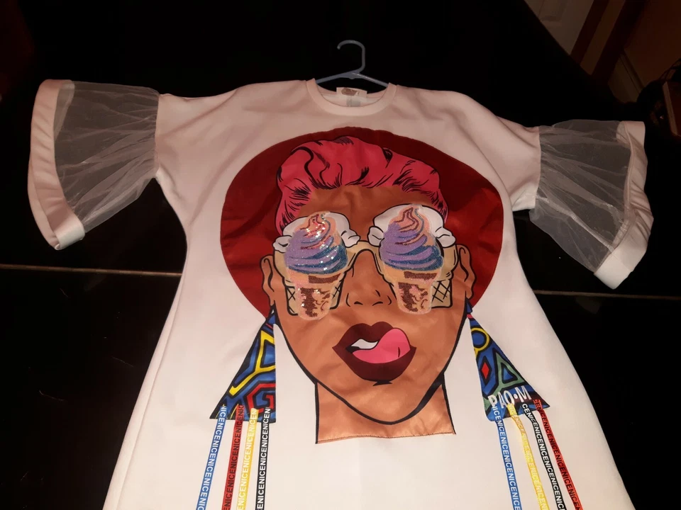 NY ROCK BAND верхний туника мини-платье 80-х XL Мадонна Перри розовый мальчик Джордж Уорхол - Изображение 2 из 4