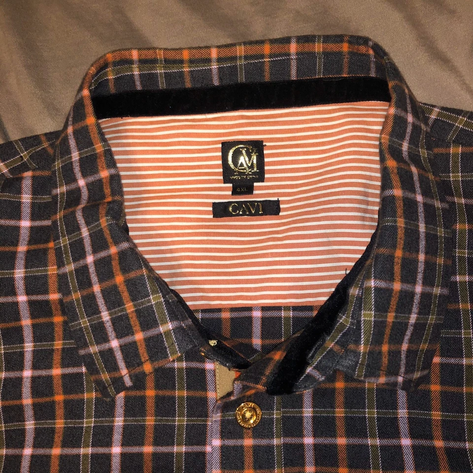 Cavi mens Plaid Long Sleeve Gold Button Up Dress Shirt Size 4XL Multi-Color - Imagem 2 de 4