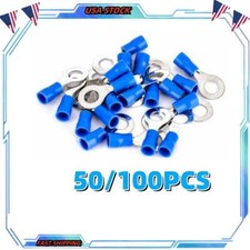 50/100x 14-16 AWG RV 2-6 Insulated Crimp Ring Terminal Wire Connector PVC Blue