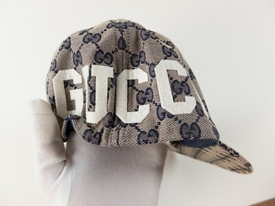 NO CUSTOMS TAX) GUCCI gray supreme GG logo canvas baseball cap