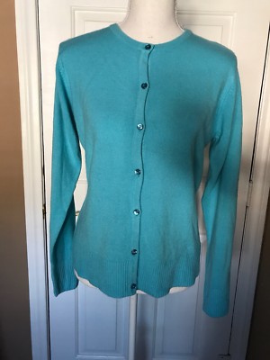Women s Casual Corner Annex Sweater Aquamarine Front Button Size Medium 