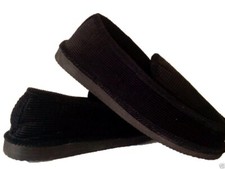 BLACK CORDUROY HOUSE SHOES LOOX SLIPPERS NEW SIZE 8 9 10 11 12 13