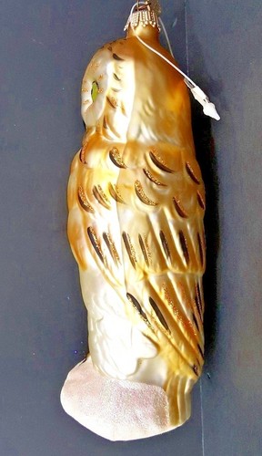 Woodland Owl Gold With Glitter Accents Glass Christmas Ornament 6 1/2" x 3" NWT - Picture 5 of 7