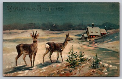 Postcard: Christmas, Embossed, E. A. S., Deer, Printed In Germany, Posted 1909