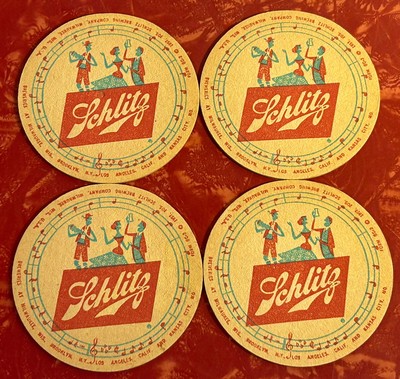 Lot of 4 Vintage 1957 Schlitz Beer Coasters NOS