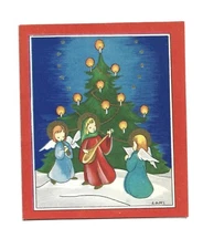  Christmas Card Ernest O Manville Angels Play Music Christmas Tree Artist SIGNED