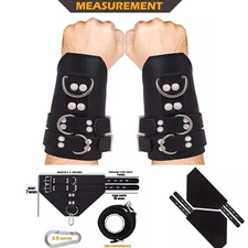 Real Cow Leather Wrist Cuffs BDSM Leather Restraints 2 Pcs Set Lockable Cuffs