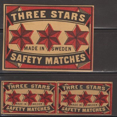 MATCHBOX LABEL SWEDEN - Three Stars, packet + std, error print - **
