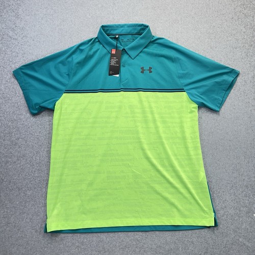 Under Armour Mens 2XL XXL Polo Shirt 100% Polyester 1346743 454 Blue/Green - Picture 2 of 12